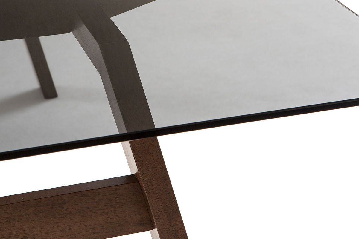 Mesa de comedor rectangular tablero cristal ahumado negro 180cm BACCO