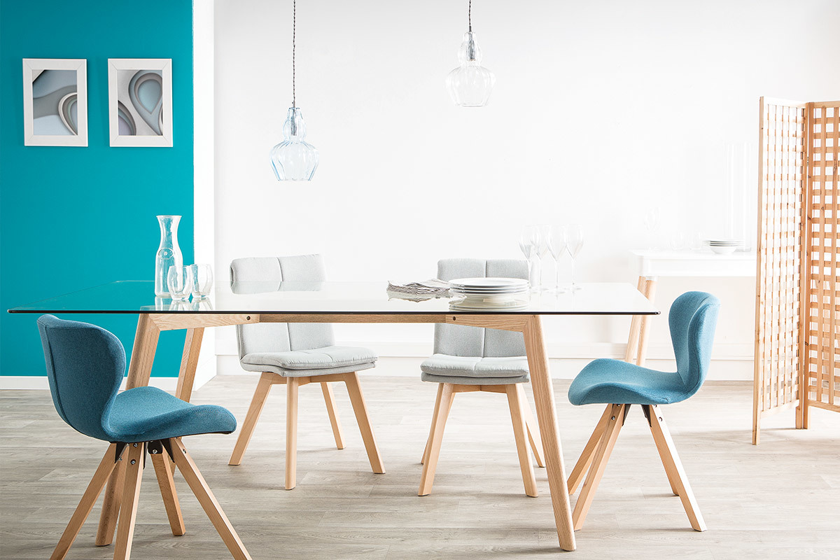 Mesa de comedor rectangular tablero cristal L200 DAVOS