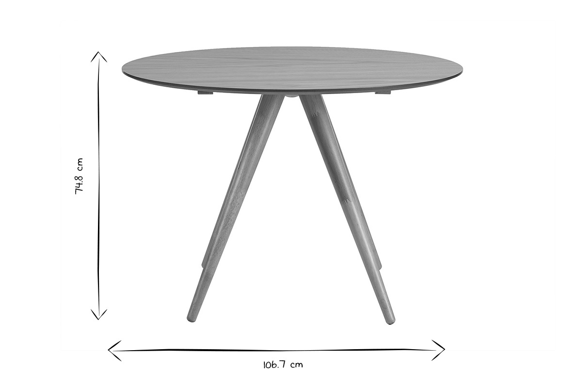 Dimensiones de la mesa redonda WALFORD: 106.7 cm de di�metro, 74.8 cm de altura, en negro y blanco.