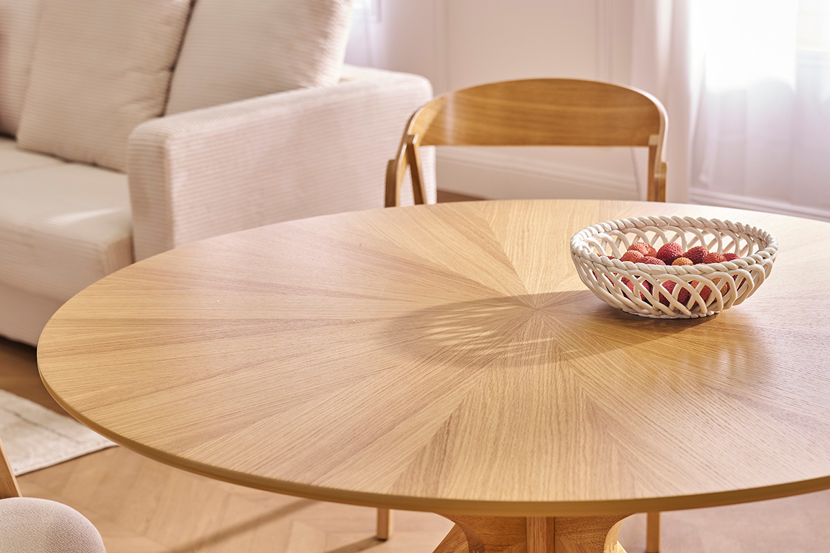 Mesa de comedor redonda de diseo en roble 120cm DIELLI