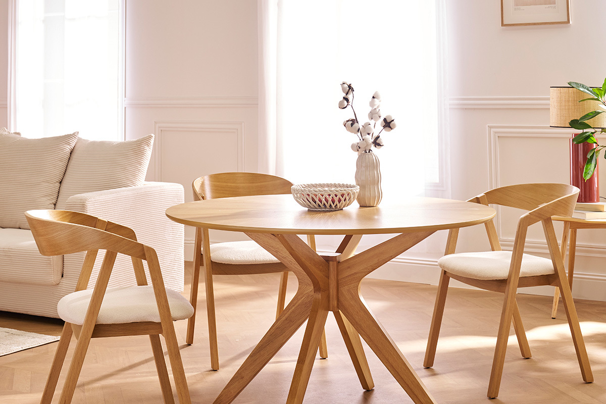 Mesa de comedor redonda de diseo en roble 120cm DIELLI