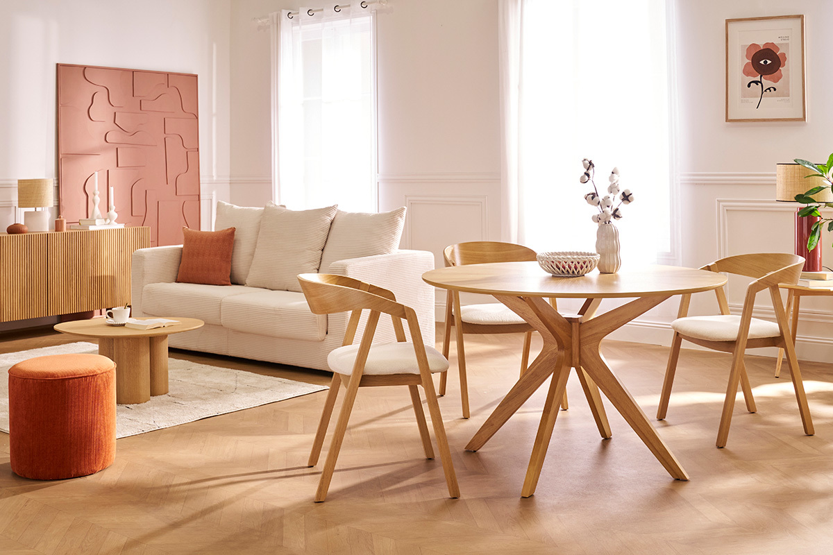 Mesa de comedor redonda de diseo en roble 120cm DIELLI
