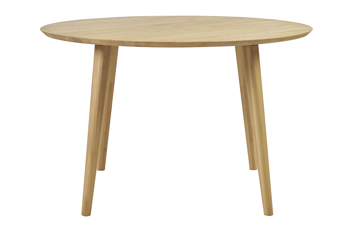 Mesa de comedor redonda de madera clara de roble slido D120 cm OKSANA