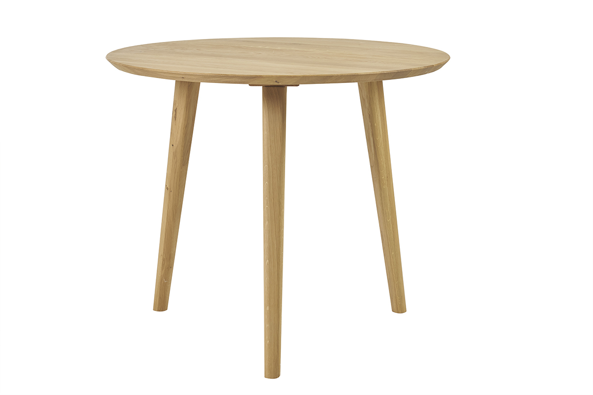 Mesa de comedor redonda en madera de roble claro macizo D90 cm OKSANA
