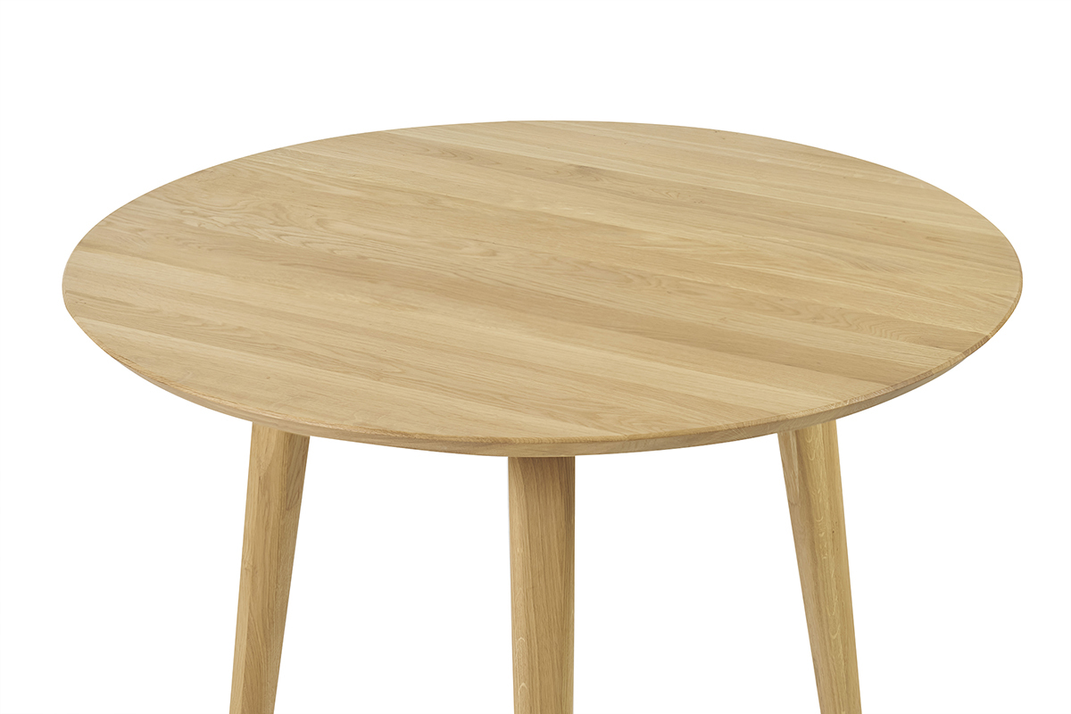 Mesa de comedor redonda en madera de roble claro macizo D90 cm OKSANA
