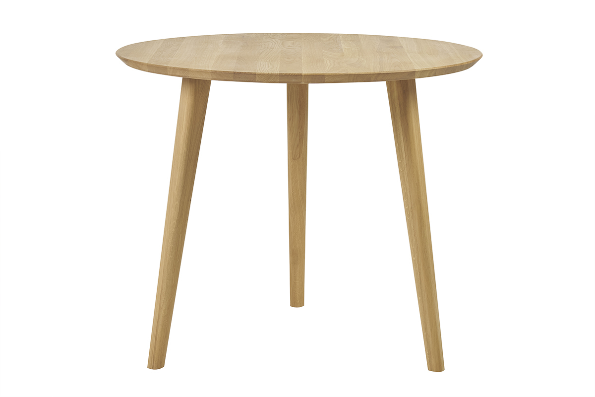 Mesa de comedor redonda en madera de roble claro macizo D90 cm OKSANA