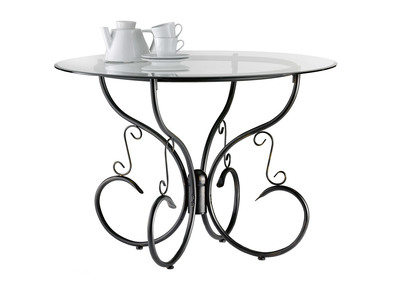 Mesa de comedor redonda FLORENCE de acero y cristal templado