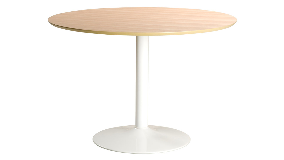 Mesa de comedor redonda madera clara y metal blanco D110 cm KALI