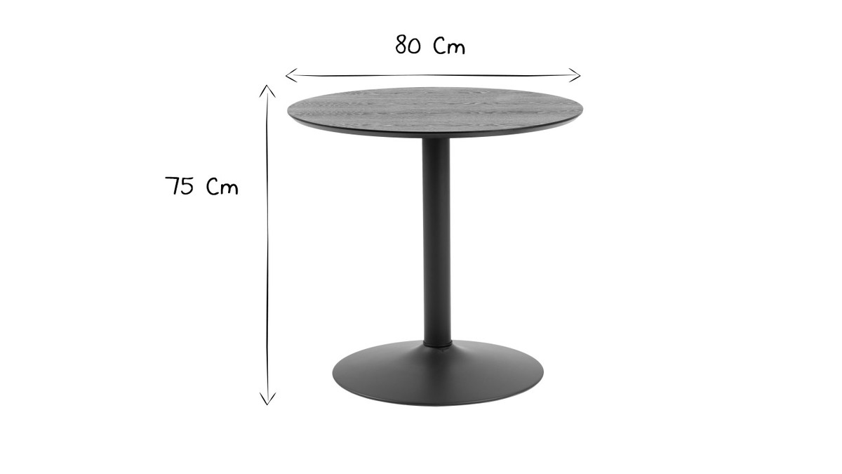 Mesa de comedor redonda madera negra y metal D80 cm KALI