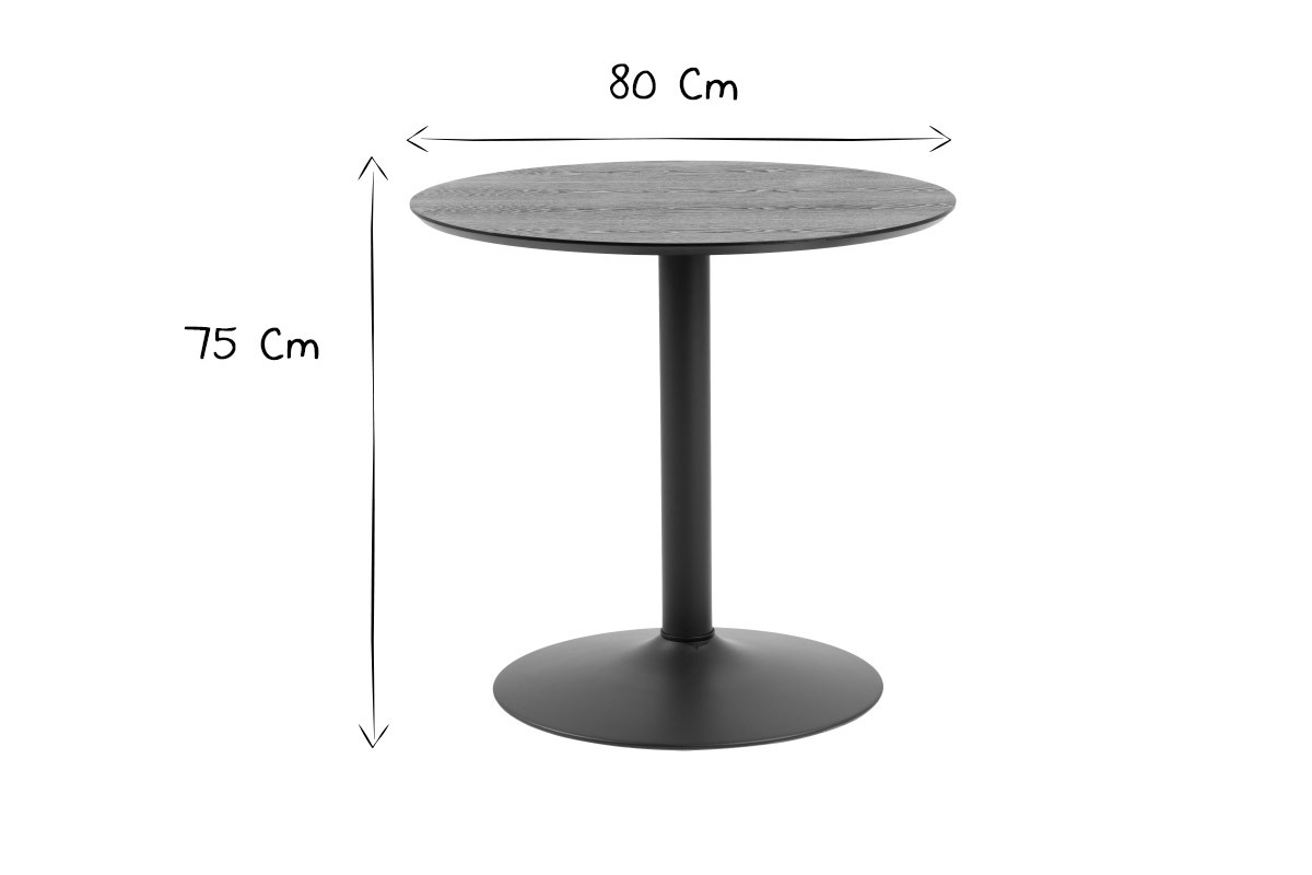 Mesa de comedor redonda madera negra y metal D80 cm KALI