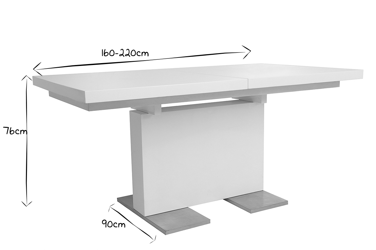 Mesa de diseo extensible lacada blanca L160-220 NEMIA