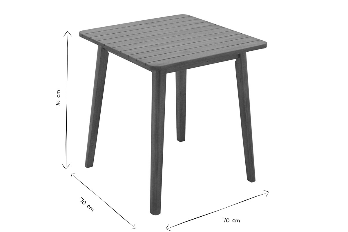 Mesa de jard�n cuadrada de madera maciza en negro y blanco, dimensiones 70x70x76 cm.