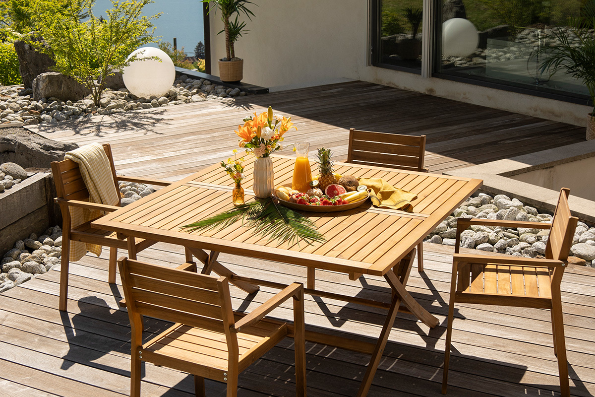 Mesa de jardín cuadrada plegable de madera maciza 140 cm SANTIAGO