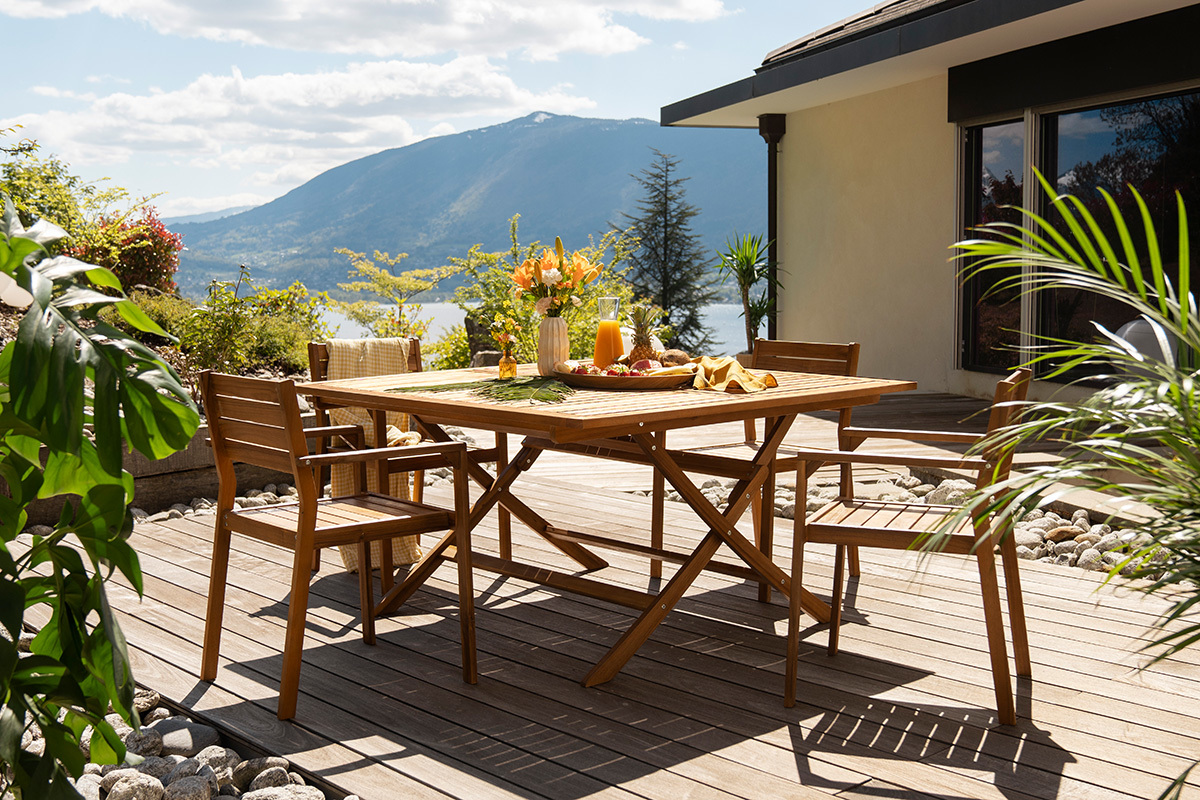 Mesa de jardín cuadrada plegable de madera maciza 140 cm SANTIAGO