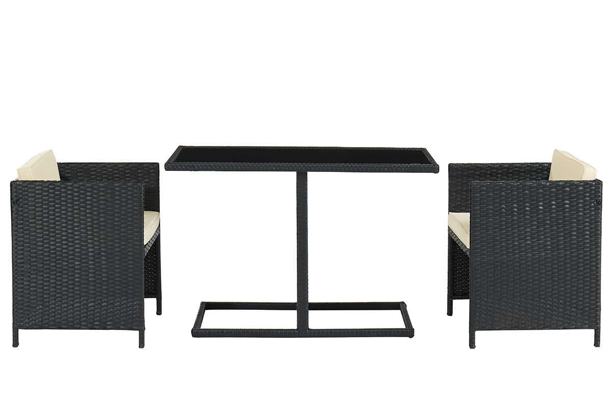 Mesa de jardn en resina trenzada con dos sillones PICCOLO