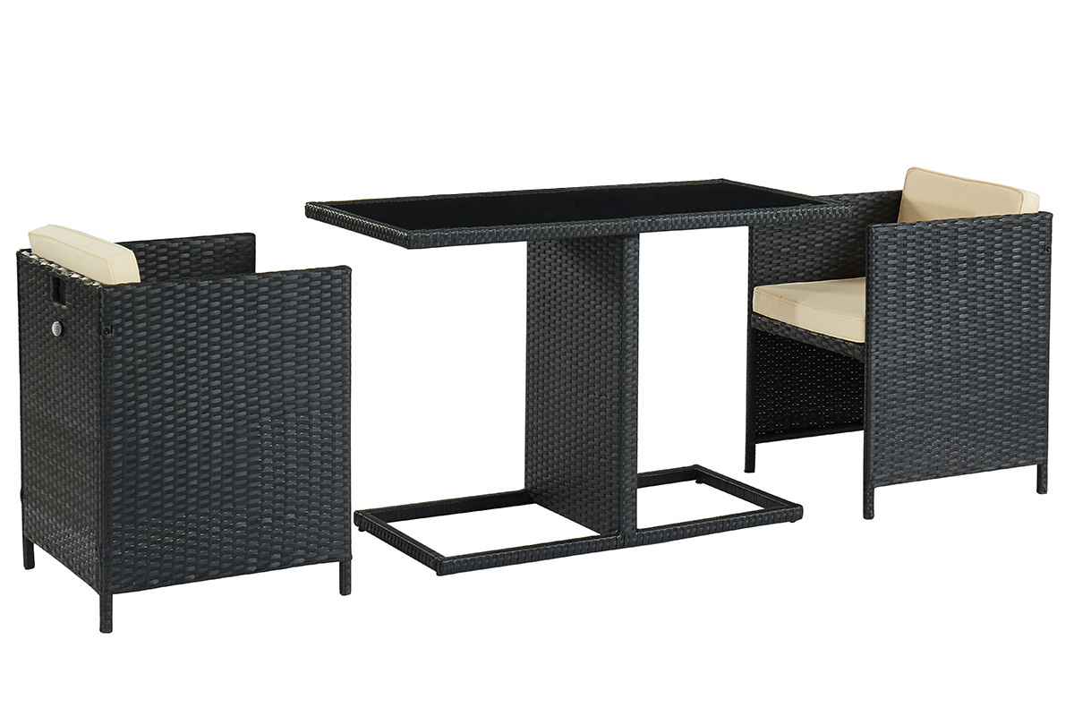 Mesa de jardn en resina trenzada con dos sillones PICCOLO