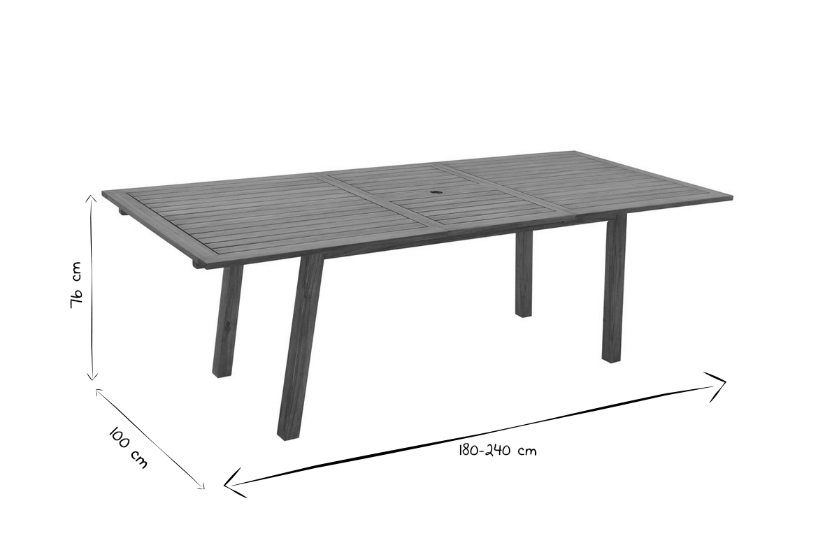 Mesa de jardn extensible de madera maciza 180-240 cm MAYEL