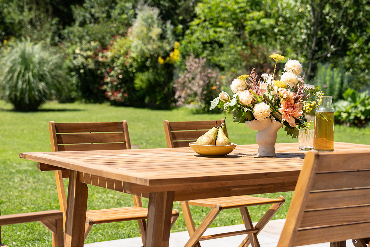 Mesa de jardn extensible de madera maciza 180-240 cm MAYEL