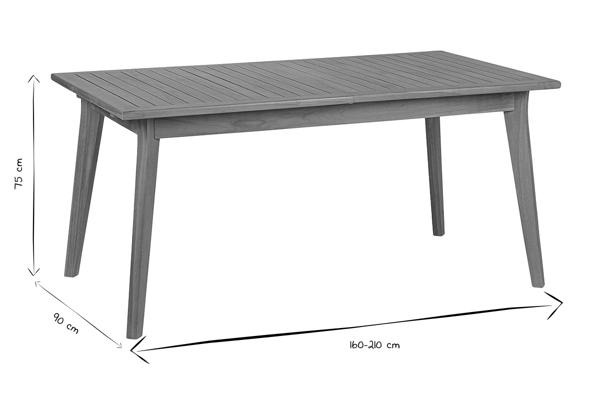 Dimensiones de la mesa de jard�n extensible de madera maciza de teca, en negro y blanco.