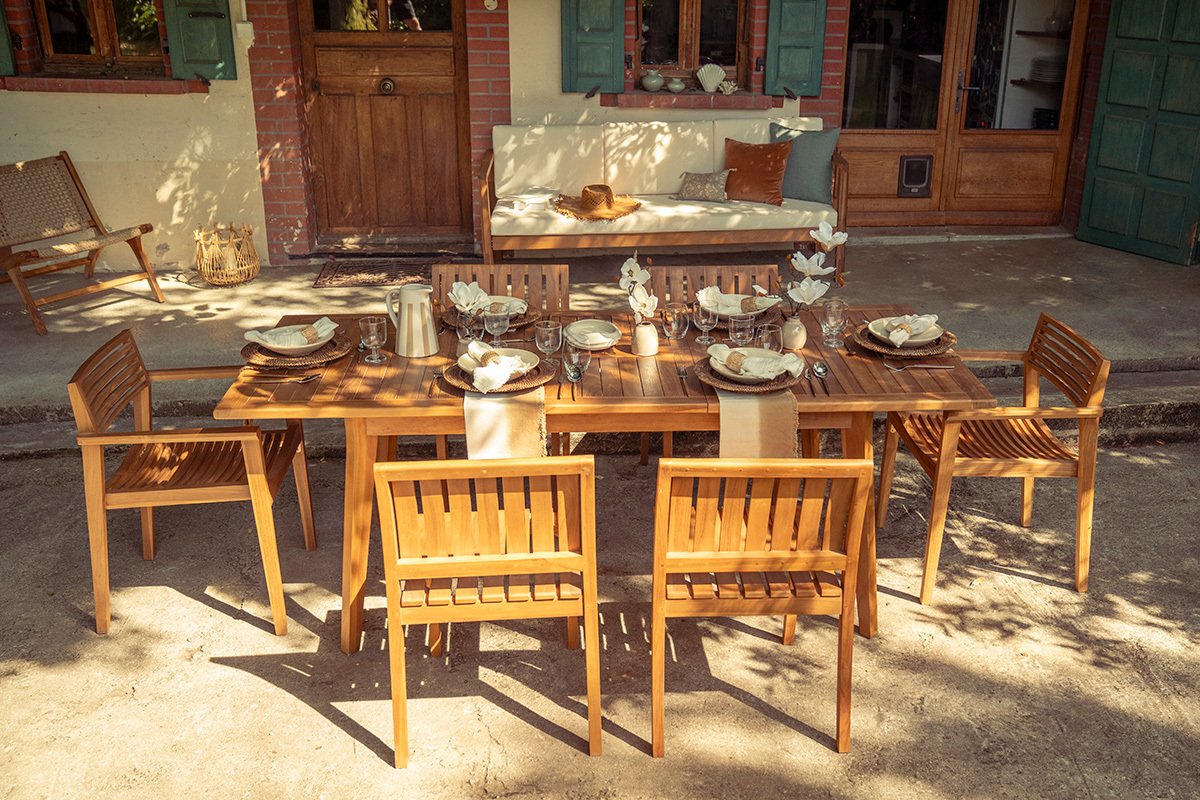 Mesa de jard�n extensible de madera maciza de teca L160-210 cm LOMBOK