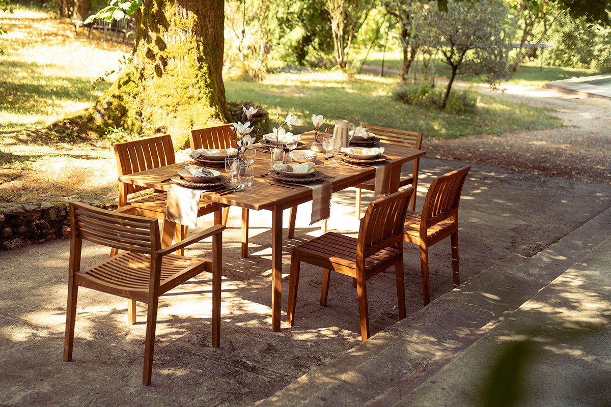 Mesa de jard�n extensible de madera maciza de teca L160-210 cm LOMBOK