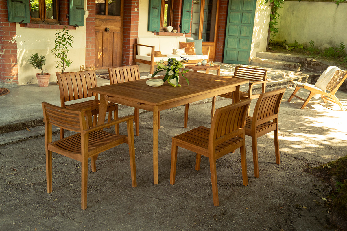 Mesa de jard�n extensible de madera maciza de teca L160-210 cm LOMBOK