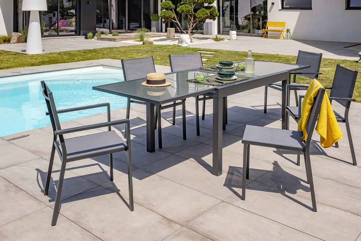 Mesa de jardn extensible gris antracita L135-270 cm PORTOFINO