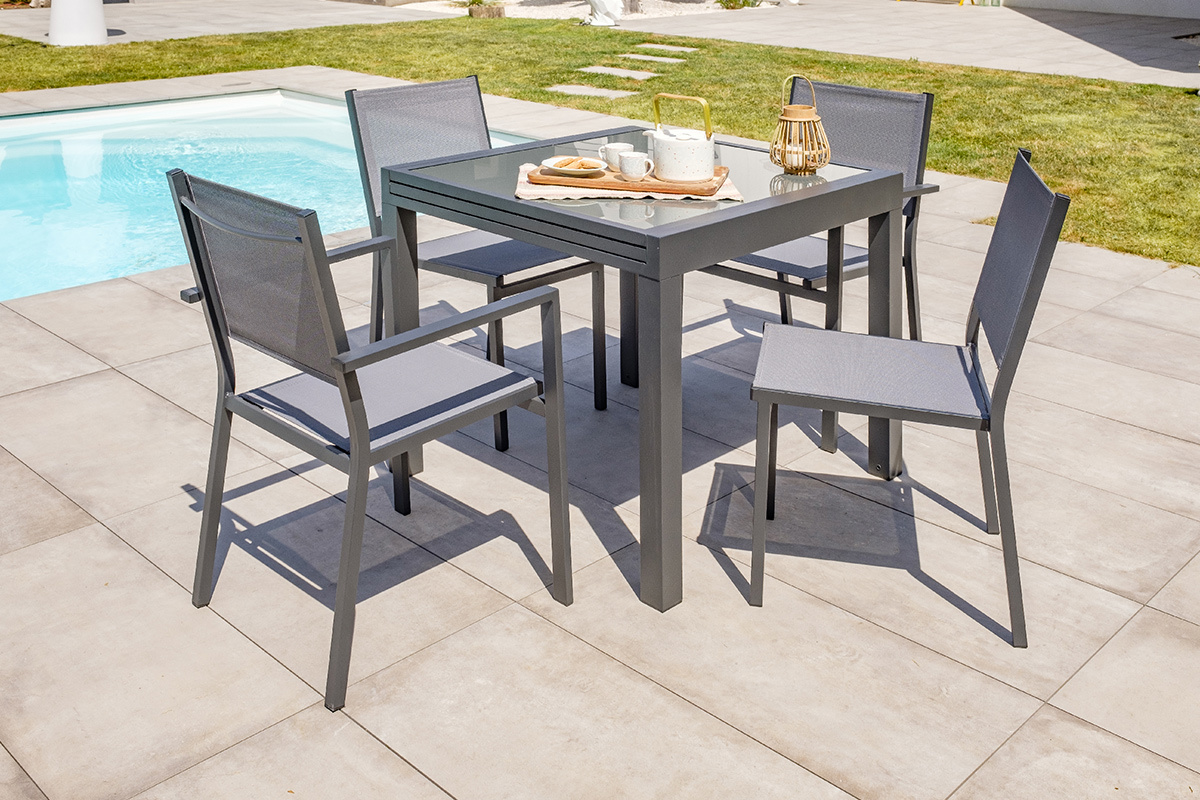 Mesa de jardn extensible gris antracita L90-180 cm PORTOFINO