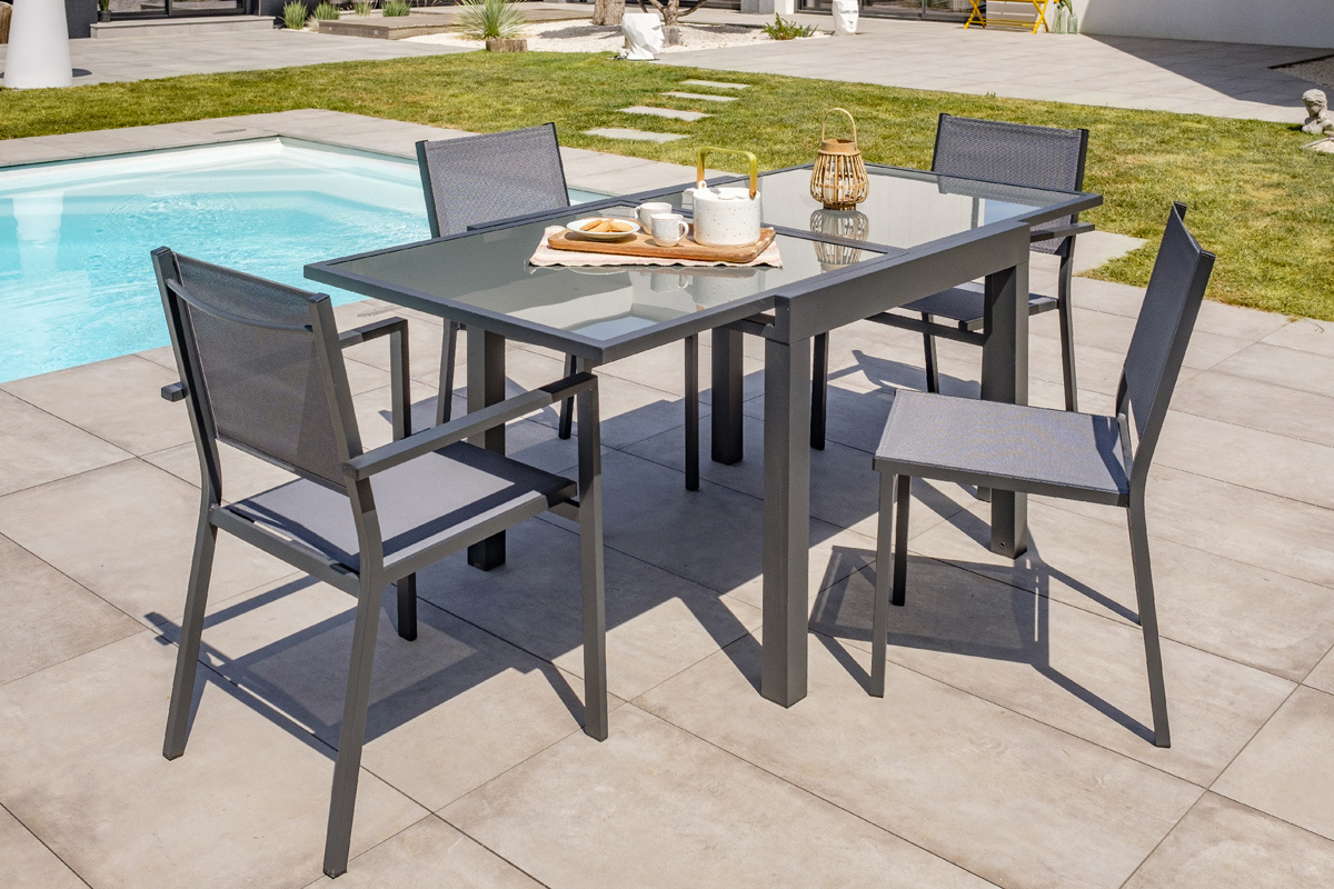 Mesa de jardn extensible gris antracita L90-180 cm PORTOFINO
