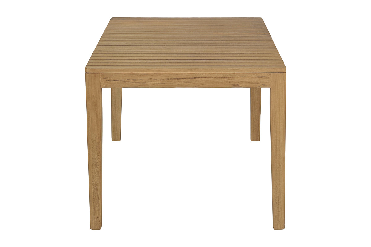 Mesa de jard�n rectangular de madera de teca maciza, vista de perfil, dimensiones L160 x P90 x H75 cm.