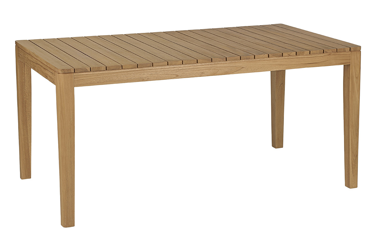 Mesa de jard�n rectangular de teca maciza, vista en 3/4, dimensi�n L160 cm.