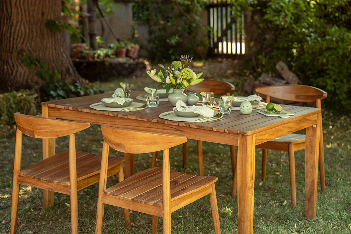 Mesa de jard�n rectangular de madera de teca maciza L160 cm UBUD