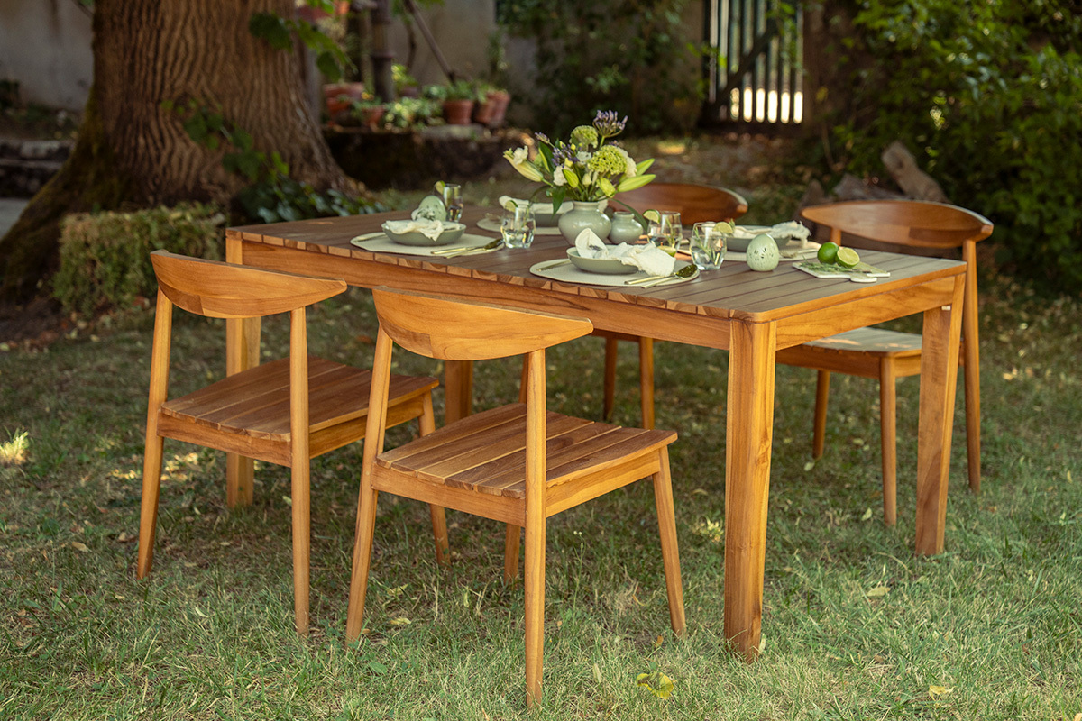 Mesa de jard�n rectangular de madera de teca maciza L160 cm UBUD