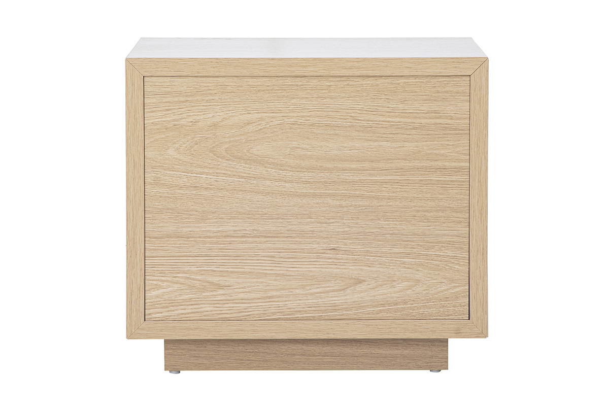 Mesita de noche MATALA de madera de roble con dos cajones, vista trasera.