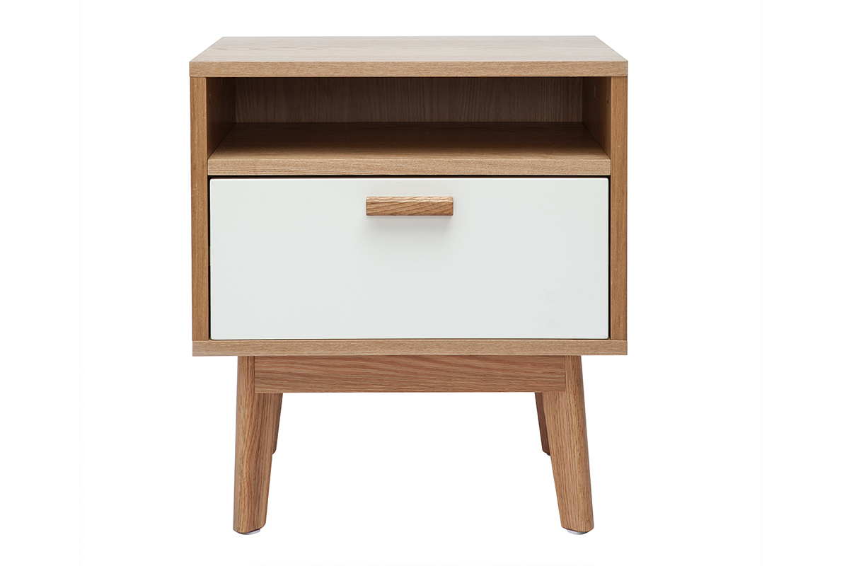 Mesa de noche dise�o escandinavo blanca y roble HELIA