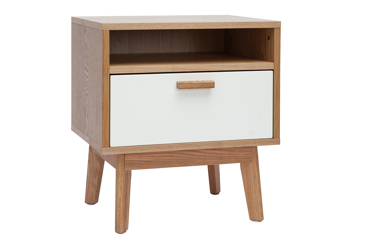 Mesa de noche dise�o escandinavo blanca y roble HELIA