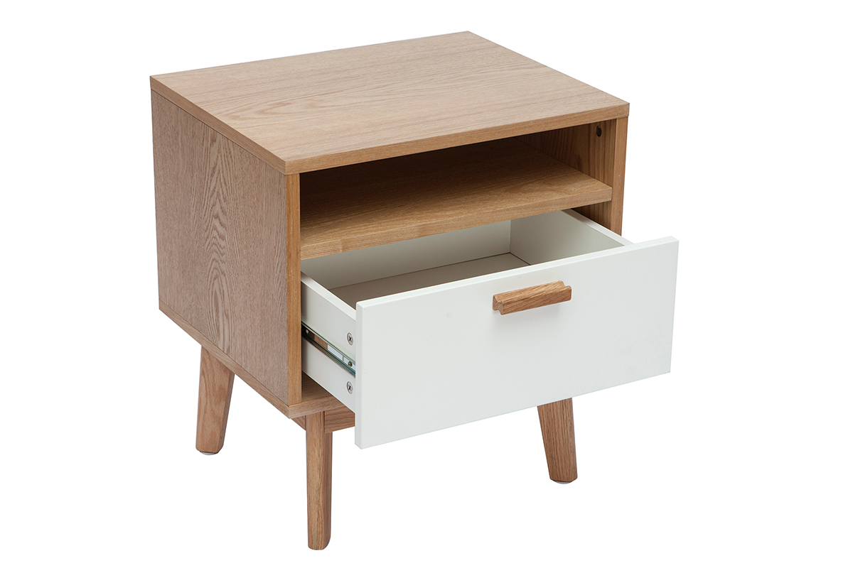 Mesa de noche dise�o escandinavo blanca y roble HELIA