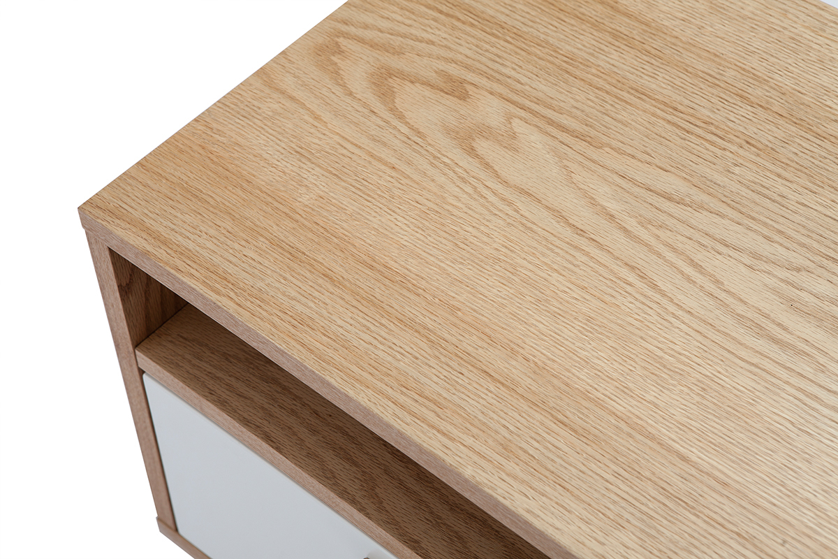 Mesa de noche dise�o escandinavo blanca y roble HELIA