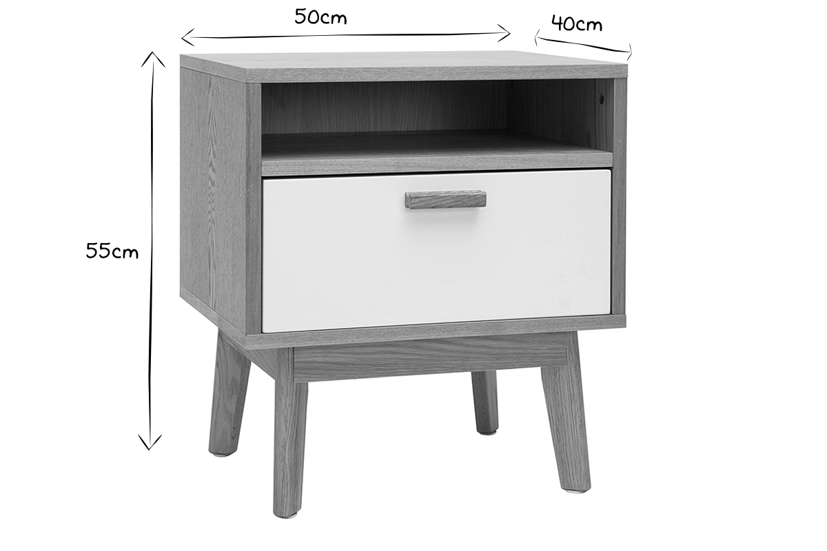 Mesa de noche dise�o escandinavo blanca y roble HELIA