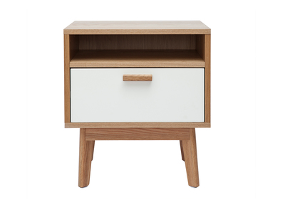 Mesa de noche dise&ntilde;o escandinavo blanca y roble HELIA