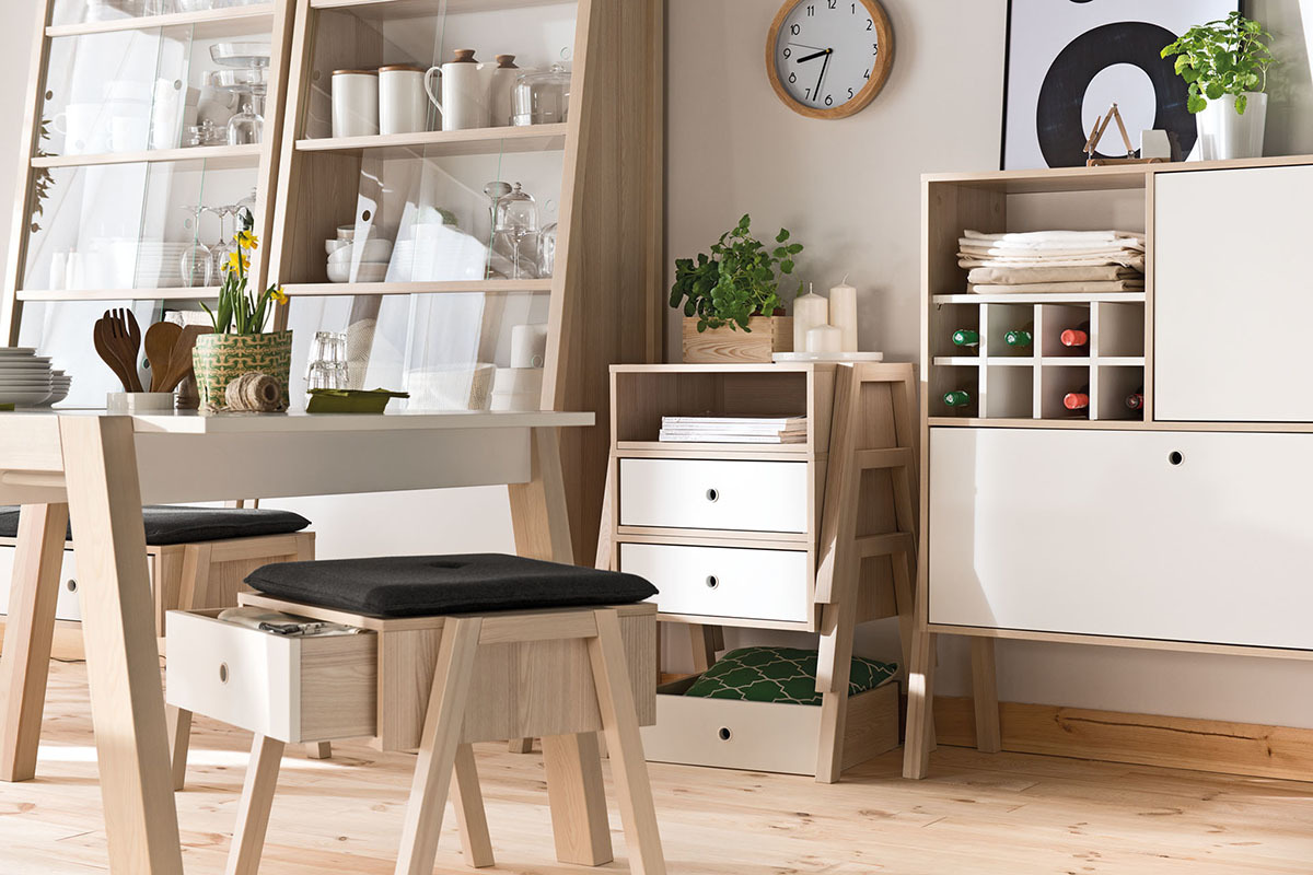 Mesa de noche diseo madera y blanco EASY