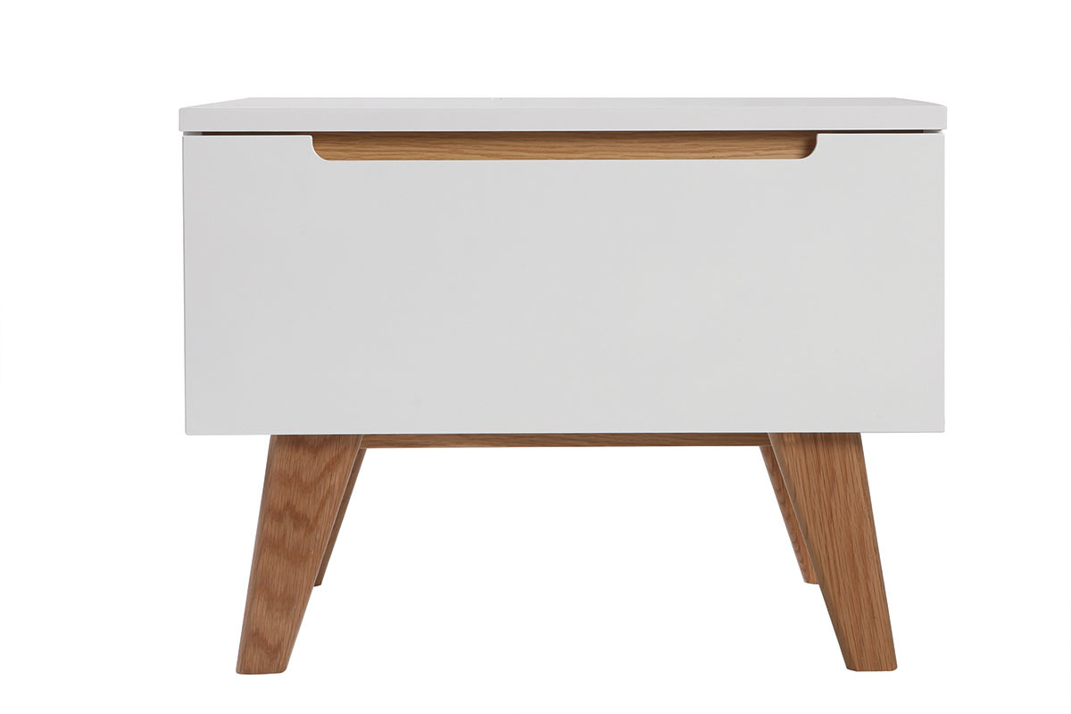 Mesa de noche escandinava blanco brillante y fresno MELKA