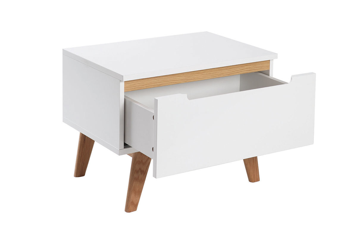 Mesa de noche escandinava blanco brillante y fresno MELKA