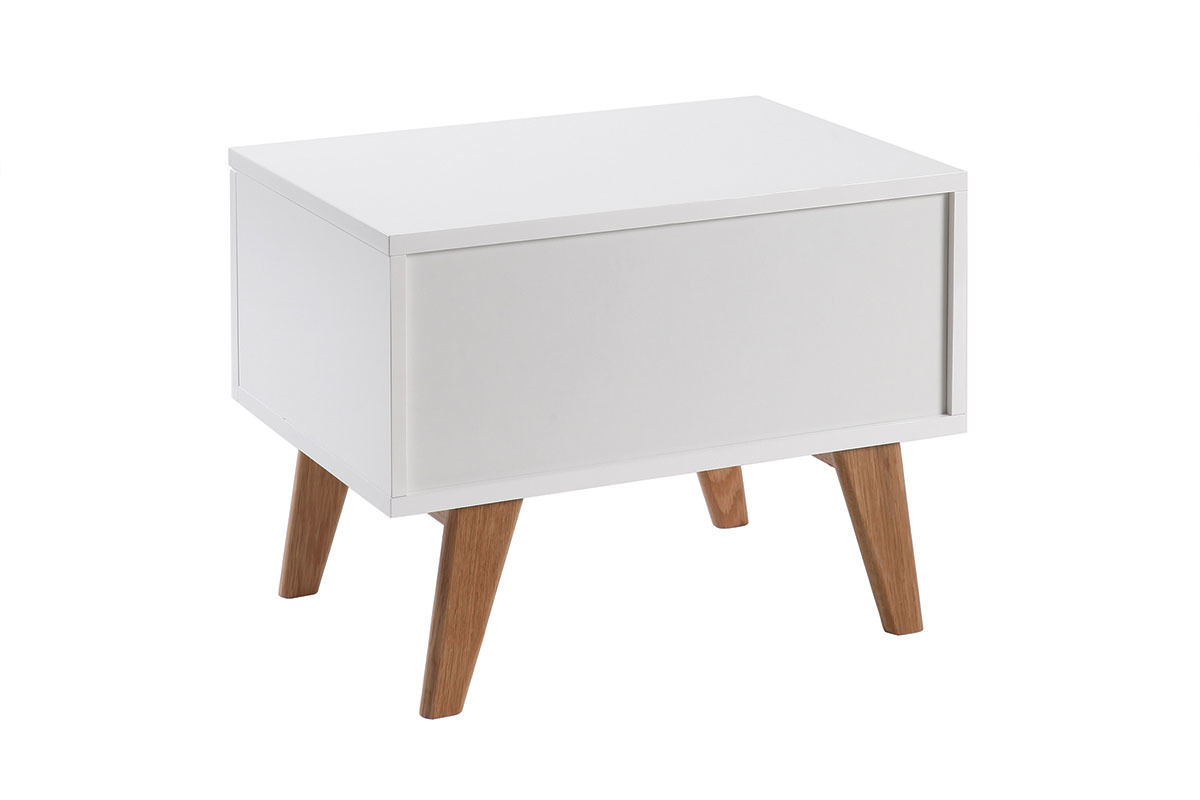 Mesa de noche escandinava blanco brillante y fresno MELKA