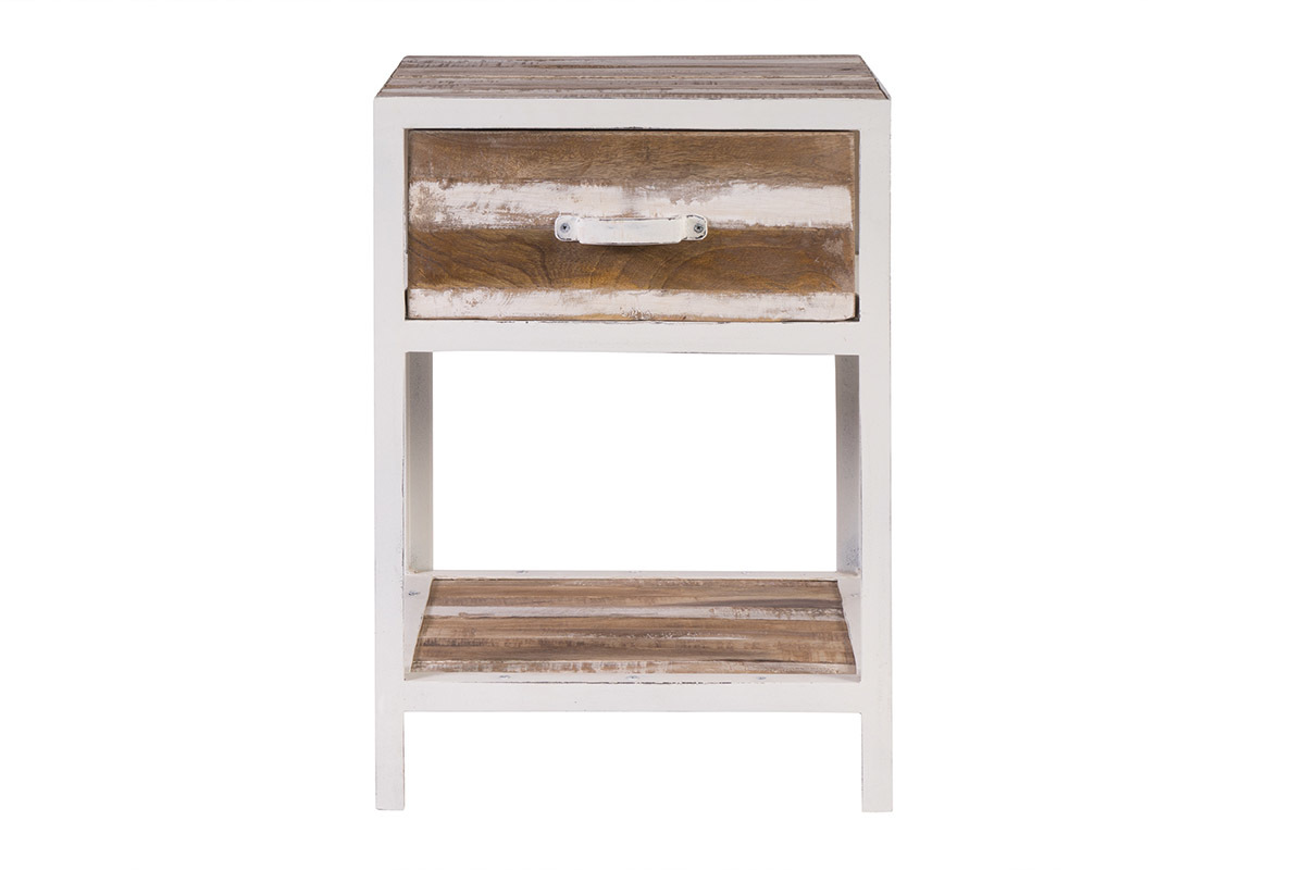 Mesa de noche madera y metal blanco ROCHELLE