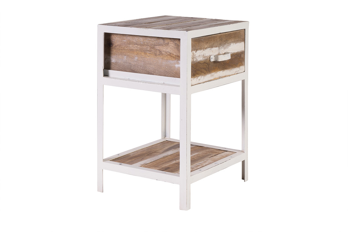 Mesa de noche madera y metal blanco ROCHELLE