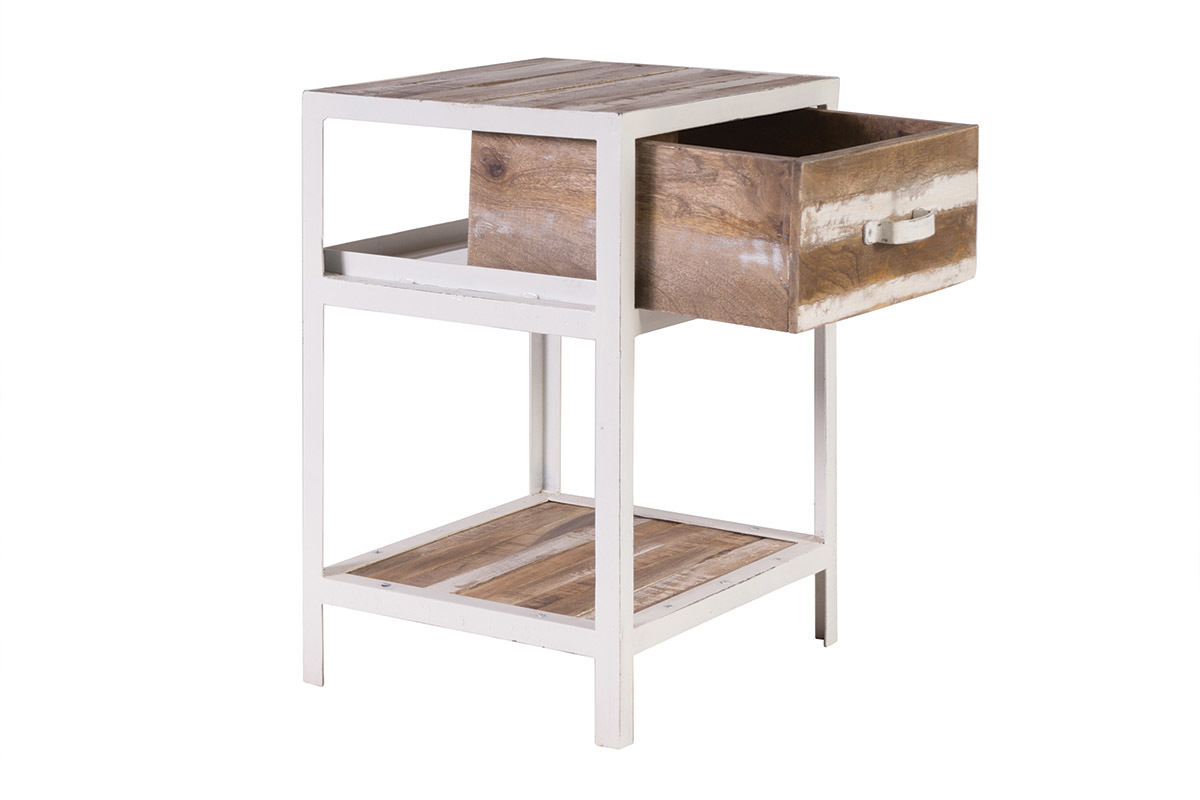 Mesa de noche madera y metal blanco ROCHELLE