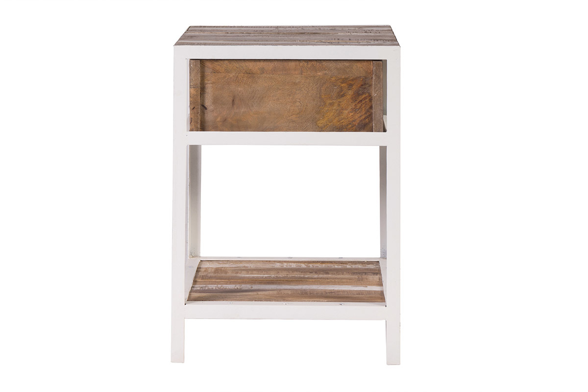 Mesa de noche madera y metal blanco ROCHELLE