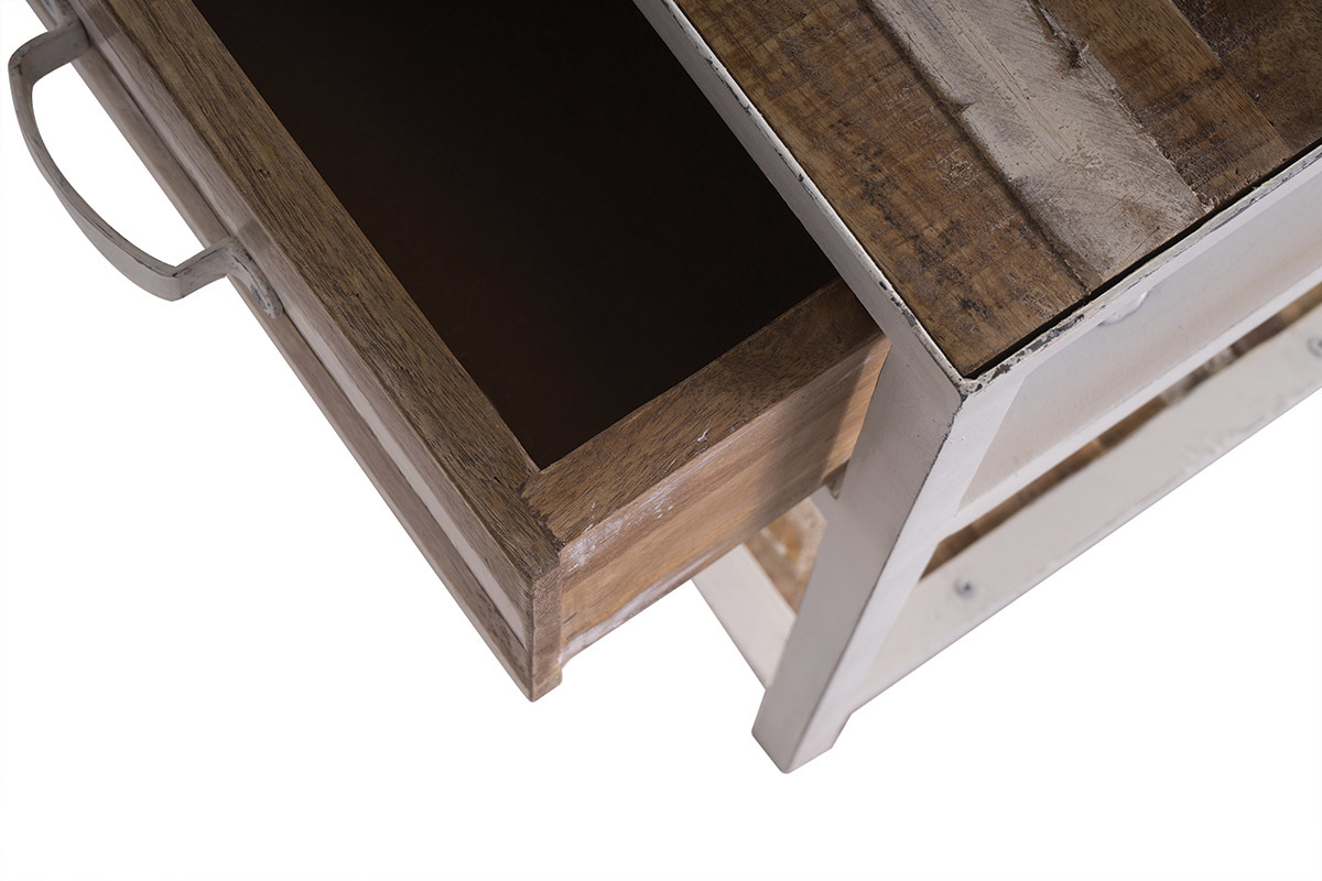 Mesa de noche madera y metal blanco ROCHELLE