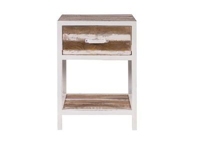 Mesa de noche madera y metal blanco ROCHELLE
